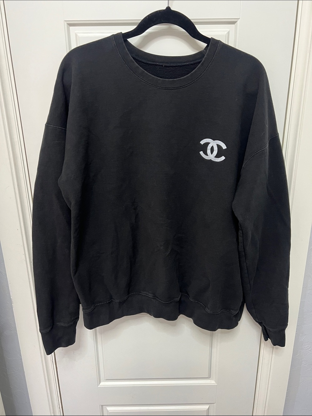 Black Sweatshirt with White Interlocking Logo